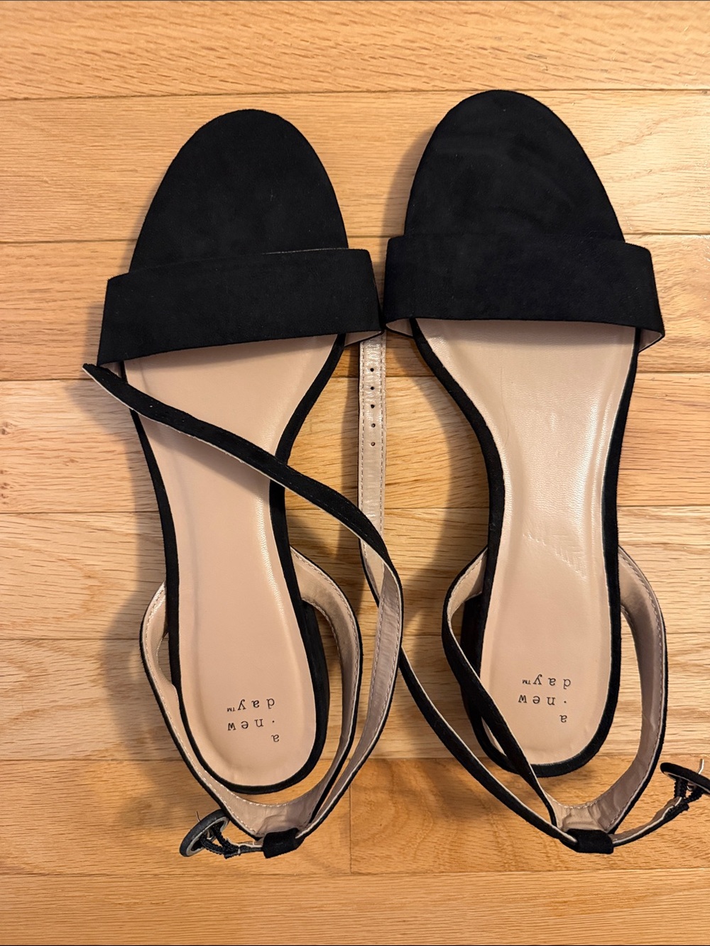 a new day Black Suede Ankle-Strap Flat Sandals